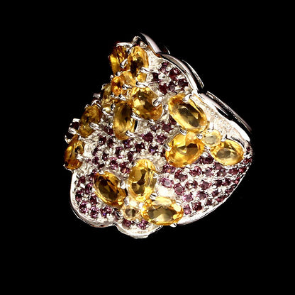 Citrin Rhodolit Saphir Ring aus weißvergoldetem Silber - INARA