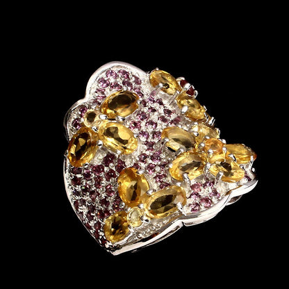 Citrin Rhodolit Saphir Ring aus weißvergoldetem Silber - INARA