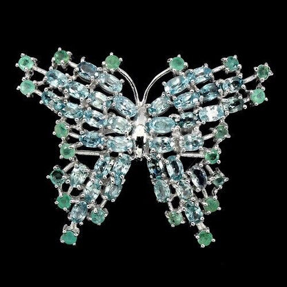 Zirkon Smaragd Schmetterling Ring aus weißvergoldetem Silber - INARA