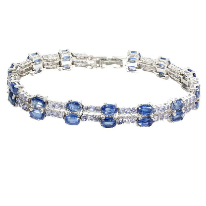 Kyanit Tansanit Armband aus weißvergoldetem Silber - INARA