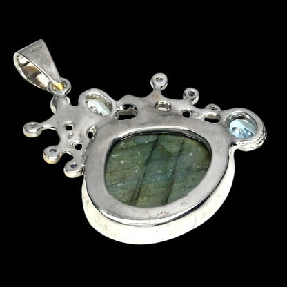 Labradorit Aquamarin Saphir Anhänger aus bicolor vergoldetem Silber - INARA