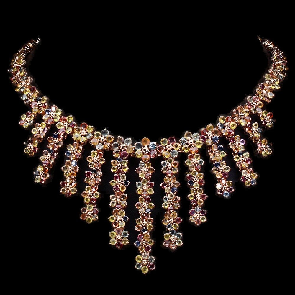 Mehrfarbiges Saphir Collier aus rosévergoldetem Silber - INARA