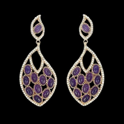 Ohrringe Amethyst Cabochon 925 Silber 585 Roségold vergoldet Silber - INARA