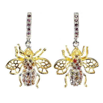Ohrringe Biene Rhodolit Saphir 925 Silber 585 bicolor vergoldet Silber - INARA