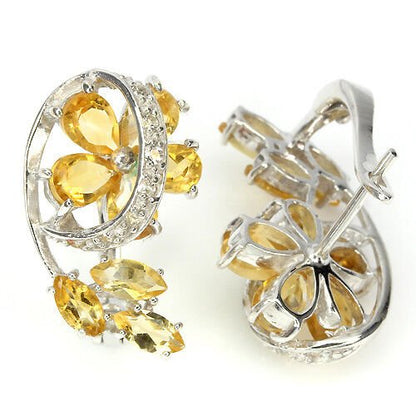 Citrin Weißtopas Blumen Ohrringe aus weißvergoldetem Silber - INARA