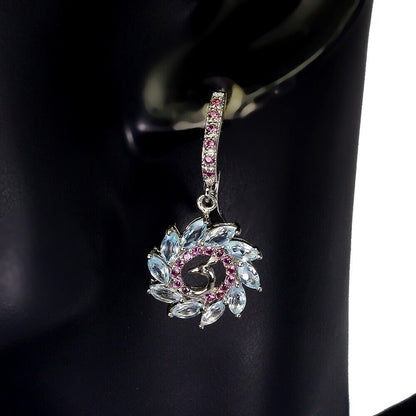 Blautopas Sky Blue Rhodolit Pfau Ohrringe aus weißvergoldetem Silber - INARA