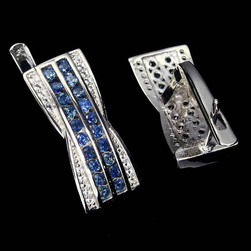 Ohrringe Saphir blau Diamantschliff 925 Silber 585 Weißgold vergoldet Silber - INARA