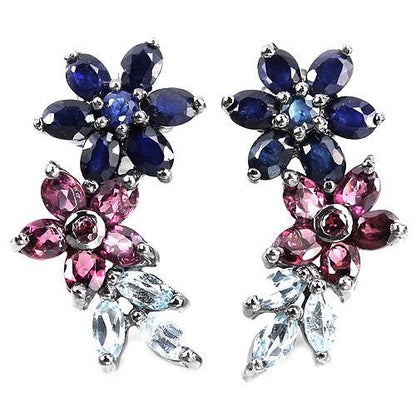 Saphir Rhodolit Blautopas Ohrringe aus schwarzrhodiniertem Silber - INARA