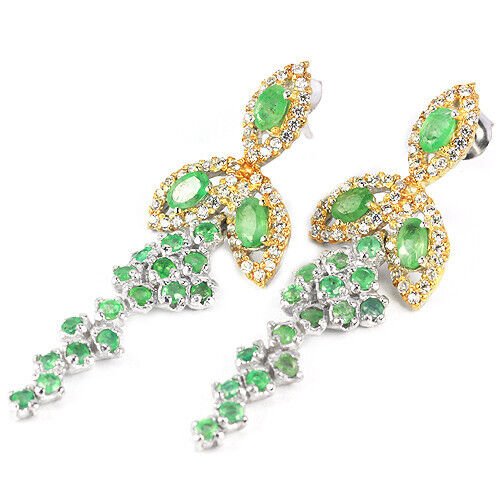 Ohrringe Smaragd 925 Silber 585 bicolor vergoldet Silber - INARA