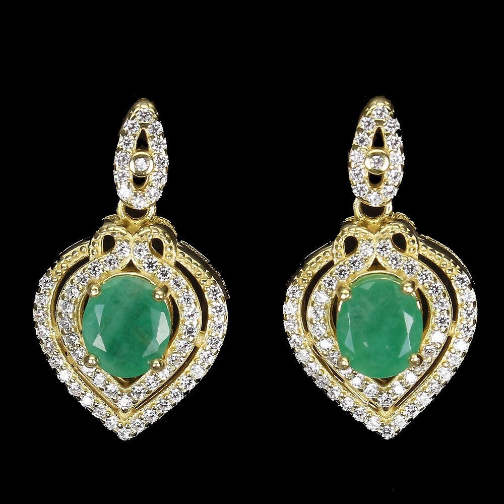 Smaragd Ohrringe aus bicolor vergoldetem Silber - INARA