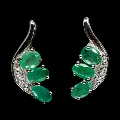 Smaragd Ohrringe aus weißvergoldetem Silber - INARA