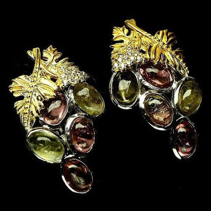 Turmalin Wein Traube Ohrringe aus bicolor vergoldetem Silber - INARA