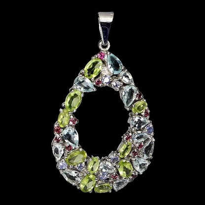 Peridot Aquamarin Rhodolit Tansanit Anhänger aus weißvergoldetem Silber - INARA
