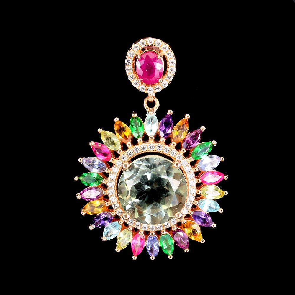 Prasiolith Blautopas Rubin Tansanit Citrin Anhänger Silber - INARA