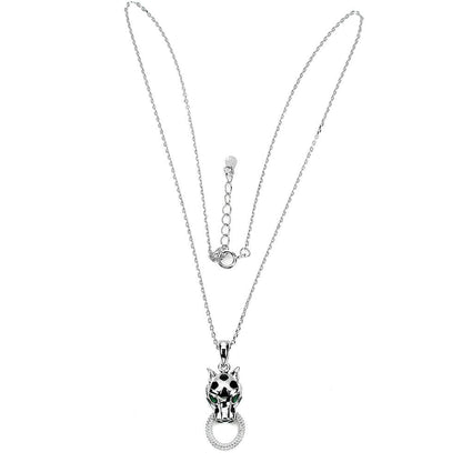 Zirkonia Raubkatze Anhänger mit Halskette aus weißvergoldetem Silber - INARA