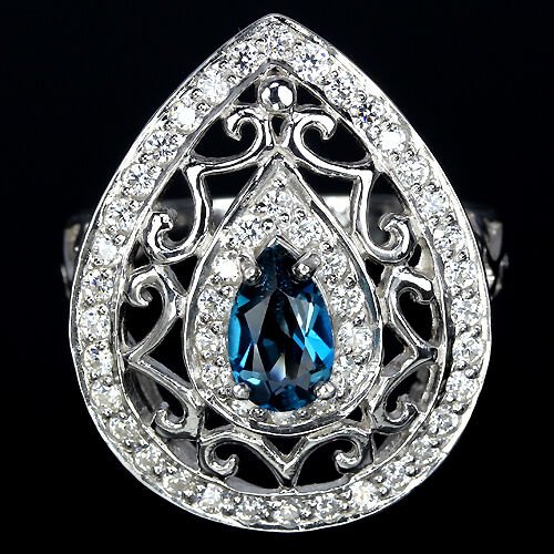 Ring Blautopas London Blue 925 Silber 585 Weißgold vergoldet Gr. 56 Silber - INARA