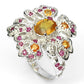 Ring Blume gelber Saphir Rubin 925 Silber 585 Weißgold vergoldet Gr. 55 Silber - INARA