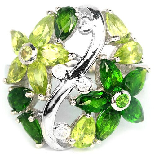 Ring Chromdiopsid Peridot 925 Silber 585 Weißgold vergoldet Gr. 55 Silber - INARA