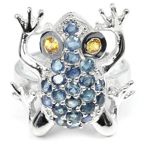 Ring Frosch Saphir blau gelb 925 Silber 585 Weißgold vergoldet Gr. 55 Silber - INARA