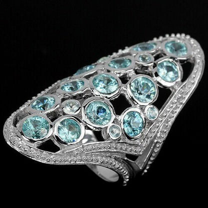 Meerschaumblauer Zirkon Ring aus weißvergoldetem Silber - INARA