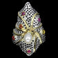 Ring Oktopus Krake Perle Saphir Rubin 925 Silber 585 bicolor vergoldet Gr. 57 Silber - INARA