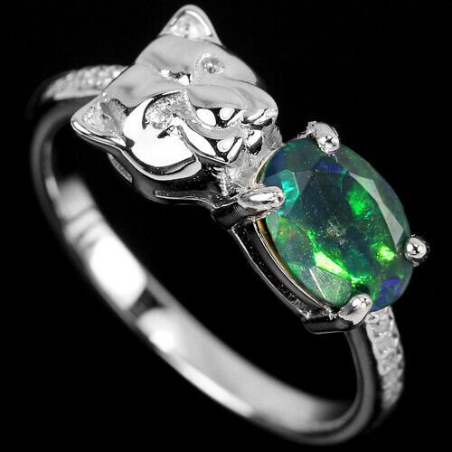 Ring Raubkatze Opal schwarz 925 Silber 585 Weißgold vergoldet Gr. 54 Silber - INARA