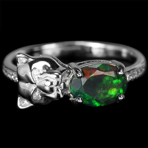 Ring Raubkatze Opal schwarz 925 Silber 585 Weißgold vergoldet Gr. 54 Silber - INARA