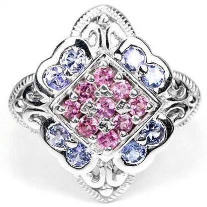 Rosa Turmalin Tansanit Ring aus weißvergoldetem Silber - INARA