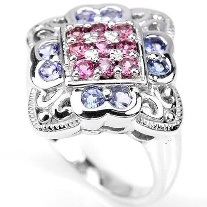 Rosa Turmalin Tansanit Ring aus weißvergoldetem Silber - INARA