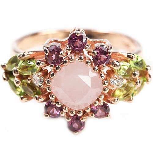 Ring Rosenquarz Rhodolit Peridot 925 Silber 585 Roségold vergoldet Gr. 56 Silber - INARA