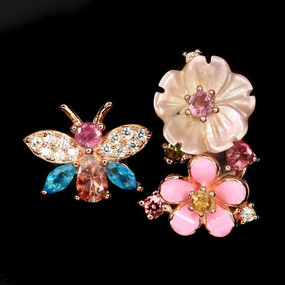 Turmalin Apatit Perlmutt Schmetterling Ring aus rosévergoldetem Silber - INARA