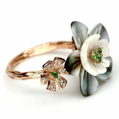 Ring Tsavorit Perlmutt 925 Silber 585 Roségold vergoldet Gr. 54 Silber - INARA