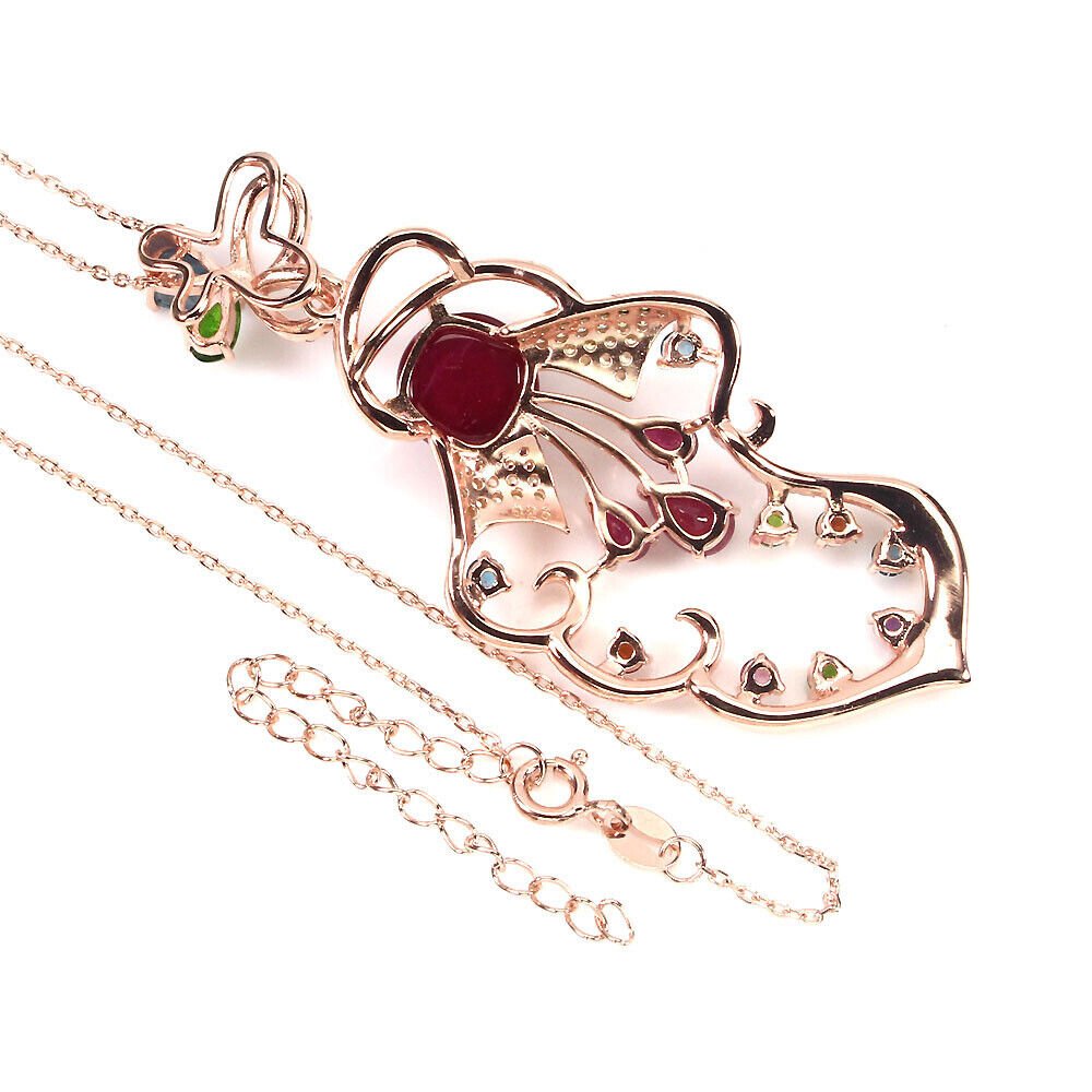 Rubin Amethyst Chromdiopsid Blautopas Anhänger mit Halskette aus rosévergoldetem Silber - INARA