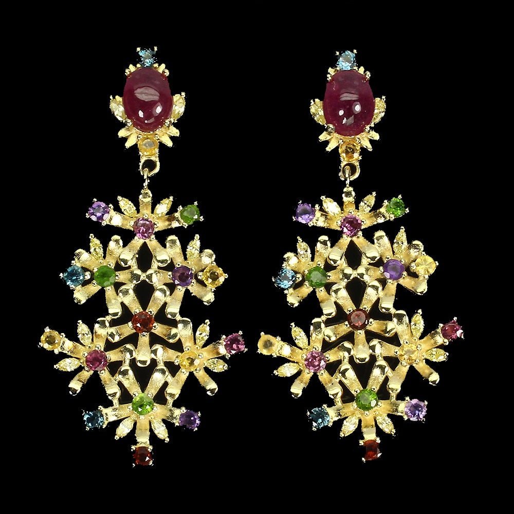 Rubin Chromdiopsid Blautopas Citrin Ohrringe Silber - INARA