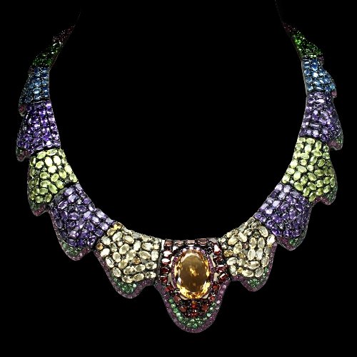 Rubin Saphir Amethyst Citrin Granat Chromdiopsid Collier Silber - INARA