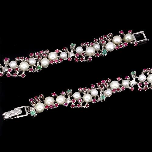 Rubin Smaragd Perle Armband Silber - INARA