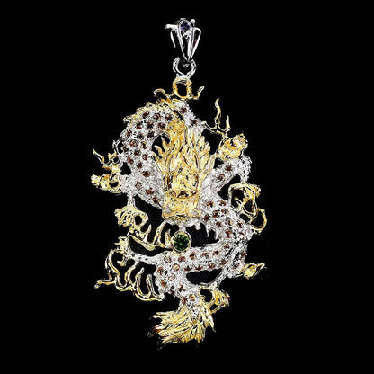 Saphir Chromdiopsid Amethyst Drache Anhänger aus bicolor vergoldetem Silber - INARA