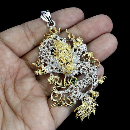 Saphir Chromdiopsid Amethyst Drache Anhänger aus bicolor vergoldetem Silber - INARA