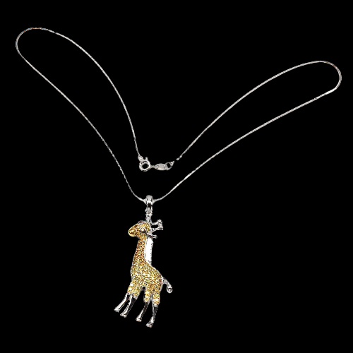 Saphir Giraffe Anhänger mit Halskette Silber - INARA