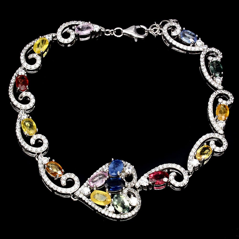 Saphir Herz Armband aus weißvergoldetem Silber - INARA