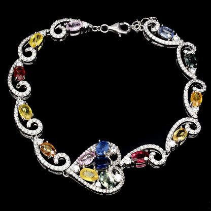 Saphir Herz Armband aus weißvergoldetem Silber - INARA