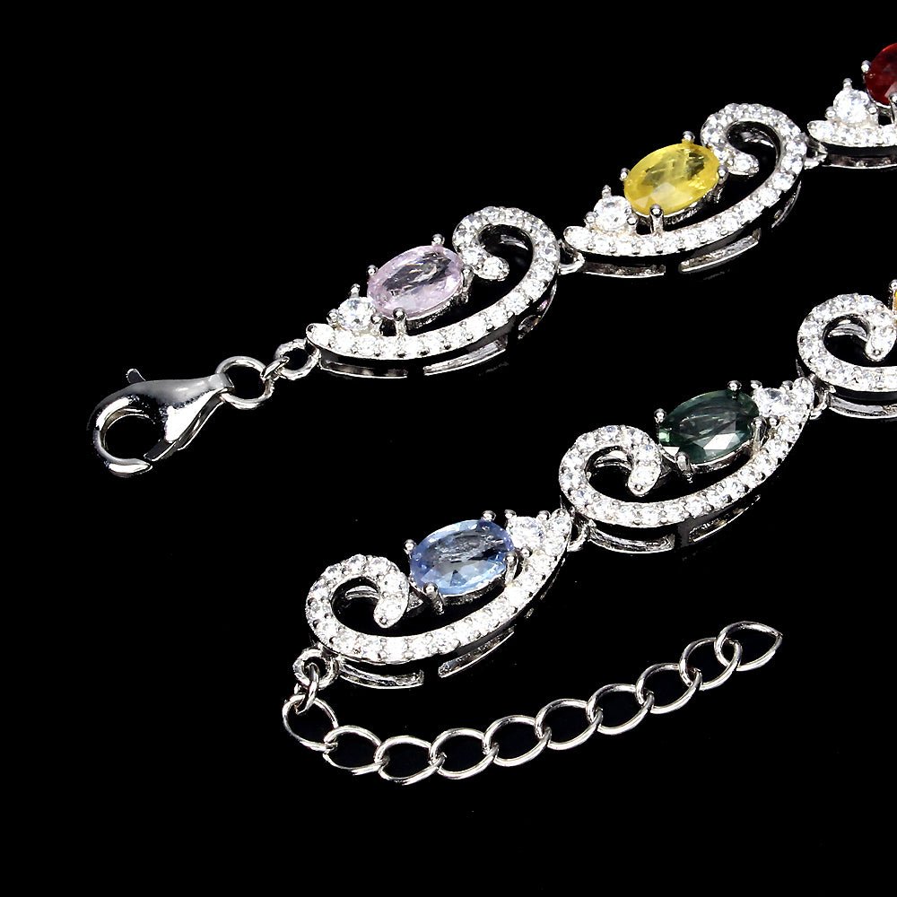 Saphir Herz Armband aus weißvergoldetem Silber - INARA