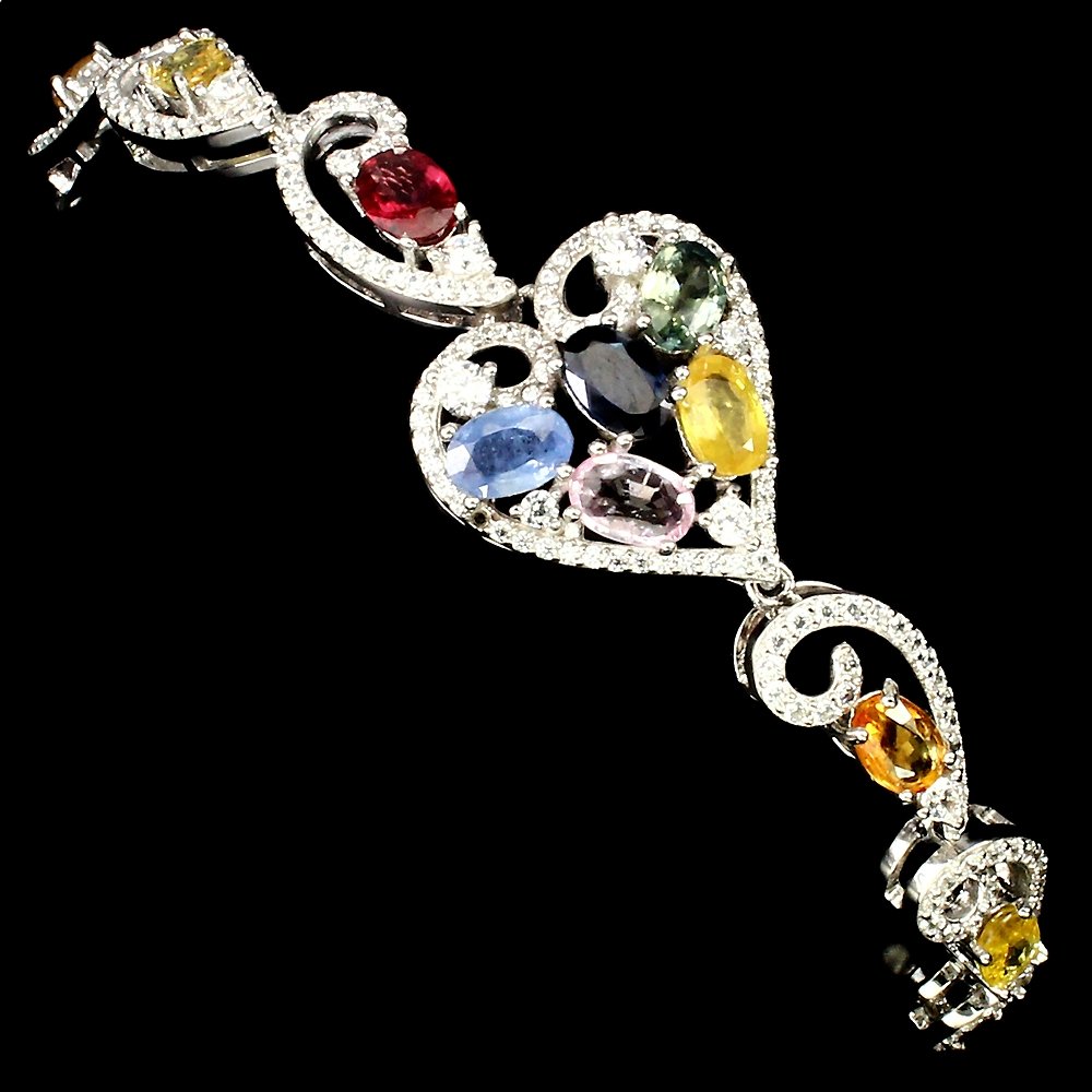 Saphir Herz Armband aus weißvergoldetem Silber - INARA