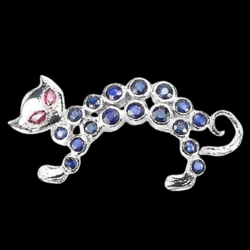 Saphir Rhodolit Katze Brosche Silber - INARA