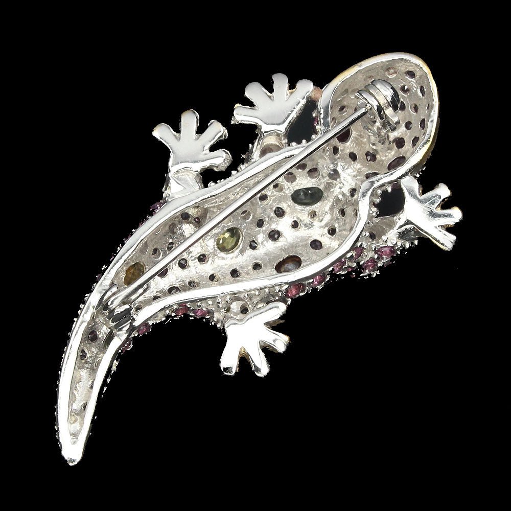 Saphir Rhodolit Rubin Gecko Brosche Silber - INARA