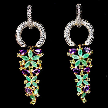 Smaragd Amethyst Peridot Ohrringe aus bicolor vergoldetem Silber - INARA