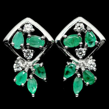 Smaragd Ohrringe aus weißvergoldetem Silber - INARA