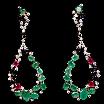 Smaragd Rubin Saphir Ohrringe aus rosévergoldetem Silber - INARA