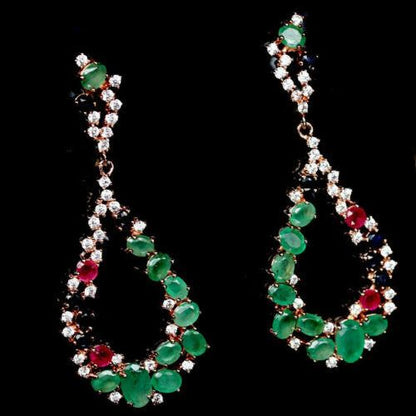 Smaragd Rubin Saphir Ohrringe aus rosévergoldetem Silber - INARA