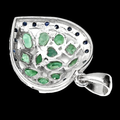 Smaragd Saphir Herz Anhänger Silber - INARA